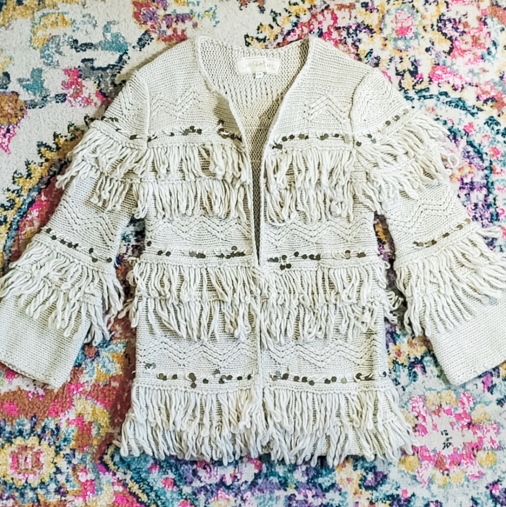 Jen's Pirate Booty Moraccan Fringe Cardigan Sweater